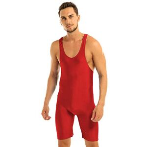 TiaoBug Mens One-piece Sleeveless Solid Modified Wrestling Singlet Tight Vest Bodysuit Red L