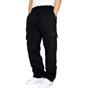 Snakell Mens Cargo Joggers Sweatpants Tracksuit Bottoms Pockets Casual Jogger Cotton Outdoor Elastic Waist Drawstring Pants Work Pants Regular Fit Sports Trousers for Gym Running Workout Pants (Black, XXXXL)