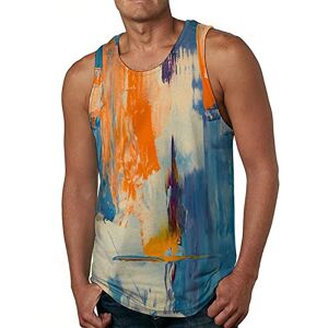Mens Printing Beach Vest Tshirt Casual Sleeveless Yoga Soft Sports Top Orange