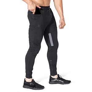 BROKIG Mens Thigh Mesh Gym Joggers Trousers Running Slim Fit Tracksuit Bottoms Sweatpants Men Zip Pockets (S, Black)