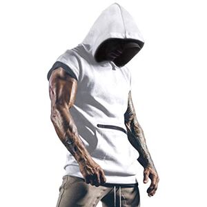 Vests for Men Sleeveless Gym Hoodie Running Sports Tops Smart Training Boxing T Shirt Clothes with Hood White L