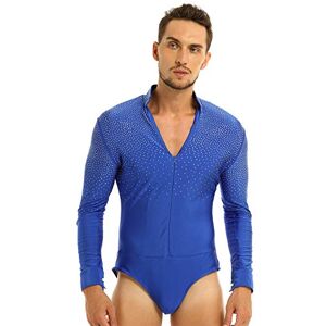 CHICTRY Mens Long Sleeves V Neck Dance Shirts Leotard Bodysuit Ballet Dance Wear 2# Royal_Blue Medium