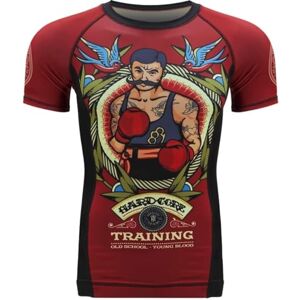 Hardcore Training Old Tatto Men's Rash Guard Compression Short Sleeve MMA No-Gi Tight BJJ Grappling Base Layer Fitness (L) Red