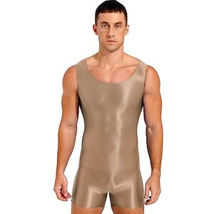 Agoky Men's Stretchy One Piece Sleeveless Unitard Bodysuit Workout Dance Boy Leg Bikini Leotard Jumpsuit Coffee A XL