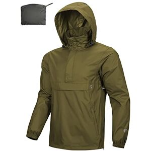 Outdoor Ventures Rain Jacket for Men Waterproof Pullover Lightweight Hooded Outdoor Raincoat Packaway Breathable Reflective Anorak Jacket for Travelling, Camping, Running, Hiking, Green S