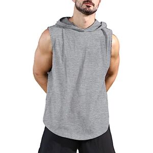 Viisendy Pro Men's Workout Hoody Tank Tops Athletic Training Bodybuilding Sleeveless Hoodie Shirts Cotton Gym Sleeveless Muscle T-Shirt Gray XL