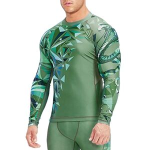 HUGE SPORTS Fightwear BJJ Rash Guard for Men Full Sleeve MMA Boxing Martial Arts Wrestling Grappling Muay Thai Training Base Layer Swimming Surf Rashguard Shirt(Green Cobra,XL)