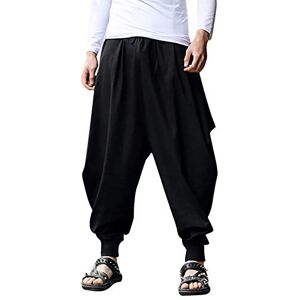 Ykuydku YKUYDKY Men Cotton Linen Harem Pants Drop Crotch Beam Foot Baggy Joggers Stretch Hippie Dance Bloomers Running Yoga Trousers Sweatpants Tracksuit Bottoms(Black04,XL)