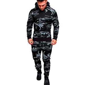 Mens Camouflage Gym Full Tracksuit Jogging Bottoms Hoodie Top Set Joggers Tracksuit Bottoms Dark Grey XL