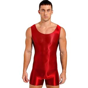 Agoky Men's Stretchy One Piece Sleeveless Unitard Bodysuit Workout Dance Boy Leg Bikini Leotard Jumpsuit Burgundy A L