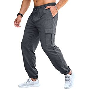 Mens Joggers Tracksuit Bottoms Casual Work Cargo Trousers for Men Darkgrey XL