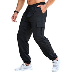 Mens Joggers Tracksuit Bottoms Casual Work Cargo Trousers for Men Black 3XL