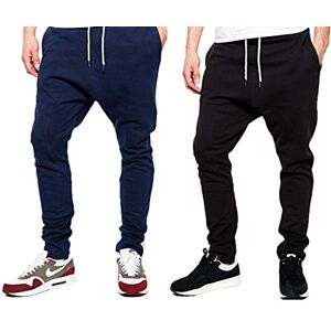 Owasi 2 Pack Mens Gym Joggers Sweatpants Tracksuit Jogging Bottoms Running Trousers with Pockets (1x Black + 1x Navy, M)