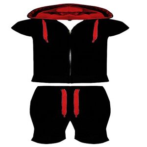 Malaika&#174; Mens Fleece Gilet Sleeveless Hooded Tracksuit Full Zip Up Contrast Cord Brushed Hoodie Jogging Joggers Gym Suit Top Shorts Workout Training (Small to XXL) (XXL, Black-Red)