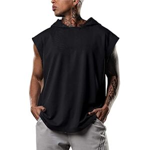 Generic Summer Shirts for Men Mens Vests Cotton Shirt Running Vest Gym Vest Sleeveless Hooded Vest Beach T Shirt Fitness Black