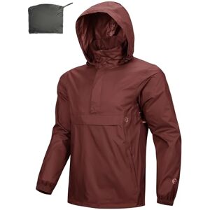 Outdoor Ventures Rain Jacket for Men Waterproof Pullover Lightweight Hooded Windbreaker Outdoor Raincoat Packaway Breathable Windproof Shell Jacket for Travelling, Camping, Hiking Date Red L