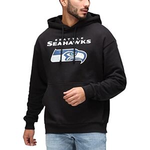 Recovered NFL Hooded Sweatshirt - Seattle Seahawks Men Cotton Football Hoodie Jackets Pullover Front Pockets for Sports Gym Workout Jogging Black-XXL