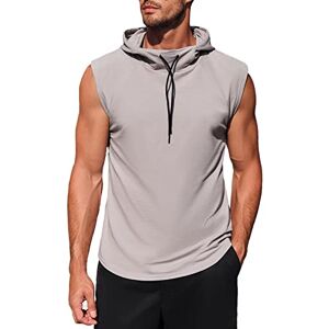 Men's Tank Top Sleeveless Workout Sports Fitness Hoodie, gray, XL