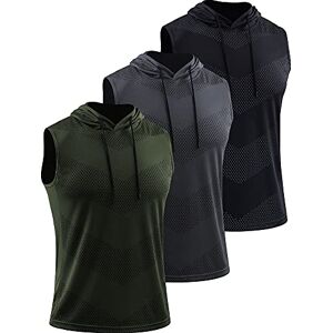 Cadmus Men's Workout Sleeveless Hoodies Athletic Training 3 Pack Gym Tank Tops Sports Fitness T Shirts,0098,3 Pack,Black/Grey/Olive Green,XL