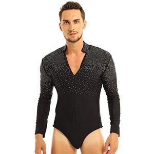 CHICTRY Mens Long Sleeves V Neck Dance Shirts Leotard Bodysuit Ballet Dance Wear 2# Black X-Large