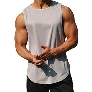 XiinxiGo Men's Vest Running Sleeveless T-Shirt Gym Tank Top Quick-Dry Sports Vest for Training Basketball Fitness,Light Grey,XL