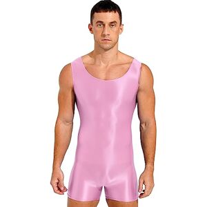 Agoky Men's Stretchy One Piece Sleeveless Unitard Bodysuit Workout Dance Boy Leg Bikini Leotard Jumpsuit Pink A XL