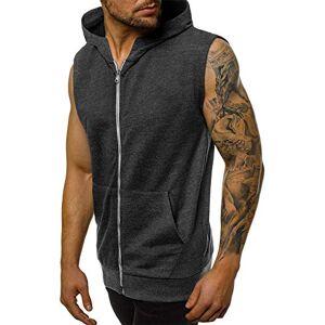 Mens Sleeveless Hoodie Zip Up Vest Tops Workout Shirts Bodybuilding Gym Muscle Running Tank Tops with Pockets Dark Grey M