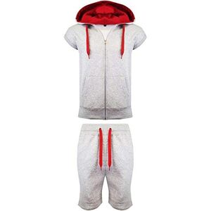 Malaika&#174; Mens Full Zip Up Contrast Cord Brushed Fleece Tracksuit Hoodie Jogging Joggers Gym Suit - Available in Plus Sizes (Small to XXXXXL) (S, Silver Red Gilet)