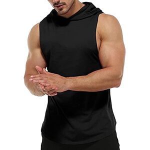 Gymskop Men's Workout Sleeveless Hoodies Athletic Training Cotton Gym Hooded Tank Tops Sports Bodybuilding Fitness Muscle T Shirts Black 2XL