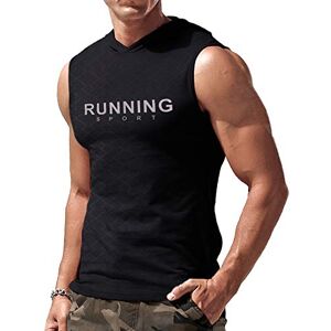 palglg Men's Workout Sleeveless Hoodie Sports Running Shirts Hooded Gym Tops Black L