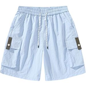 ⭐ Shorts For Men Uk,240602dia318 Men's Cargo Shorts Men's Summer Shorts Elastic Waist Work Shorts Multiple Pockets Walking Shorts Mens UK Drawstring Hiking Shorts Mens UK Solid Color Running Shorts Cargo Shorts for Men UK Sky Blue