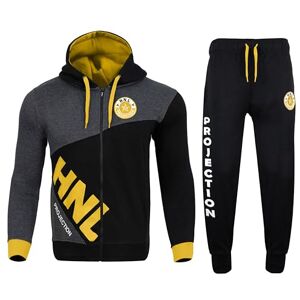 HNL PROJECTION Men Tracksuit Set Bottom Full Zip Hooded Top Joggers Trouser Casual Fleece Gym Suit (UK, Alpha, XL, Regular, Regular, BLACK YELLOW)