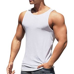 Tank Tops Men Sports T Shirts for Men Adult Mens Vest Tops Men's Workout Sleeveless Hooded Tank Tops Athletic Training Cotton Gym Hoodies Sports Bodybuilding Fitness Muscle T Shirts White