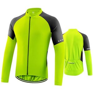 ImockA Men's Cycling Jersey Long Sleeve Biking Cycle Tops Breathable Moisture Wicking Cycle Jacket with 3 Pockets for Running Sports Mountaineering Outdoor Sports(Size:L,Color:Green)