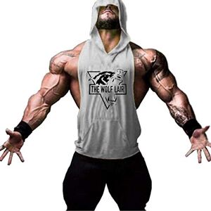 Cabeen Men's Gym Tank Tops Bodybuilding Hoodie Stringer Fitness Sleeveless Vest Shirts Grey