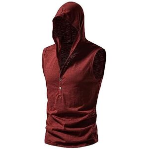 Lomhmn Summer Tops for Men 2024 Men's New Tops Shirt Solid Color Bottoming Shirt Bottoming Shirt Cardigan Sleeveless Shirt Men's Sports Tops Hooded Undershirt Men's Short Sleeve Tops (Red, XL)