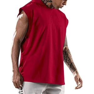 Lomhmn Summer Tops for Men 2024 Men's New Tops Shirt Men's Fitness T Shirt Training Pullover Sports Leisure Sleeve Hooded Vest Men's Solid Color Vest Mens Socks Size 9-11 (Red, XL)