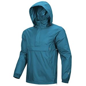 Outdoor Ventures Rain Jacket for Men Waterproof Pullover Lightweight Hooded Outdoor Raincoat Packaway Breathable Reflective Anorak Jacket for Travelling, Camping, Running, Hiking, Moroccan Blue 3XL