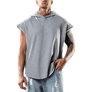 Lomhmn Summer Tops for Men 2024 Men's New Tops Shirt Men's Fitness T Shirt Training Pullover Sports Leisure Sleeve Hooded Vest Men's Solid Color Vest Mens Socks Size 9-11 (Grey, XL)