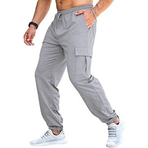 Mens Joggers Tracksuit Bottoms Casual Work Cargo Trousers for Men Lightgrey XL