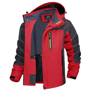 Tacvasen-Eu TACVASEN Mountain Jacket Mens Waterproof Outdoor Jacket Mesh Lining Hiking Travel Camping Sports Jacket, Red, XL