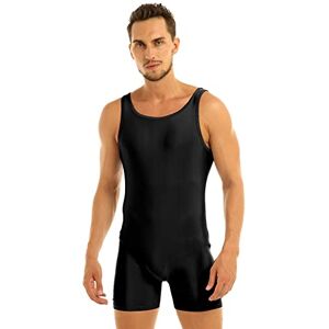 TiaoBug Mens One Piece Sleeveless Tank Unitard Stretchy Bodysuit Workout Dance Biketard Wrestling Singlets Black L