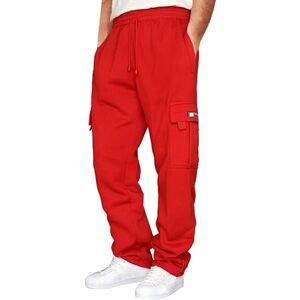 Snakell Mens Fleece Joggers Winter Warm Thermal Trousers Thick Athletic Tracksuit Bottoms Fleece Lined Jogging Bottoms Drawstring Lounge Pants with Pockets (Red, XL)