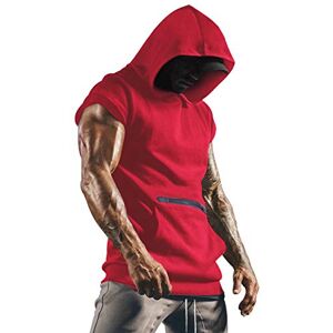 Vests for Men Sleeveless Gym Hoodie Running Sports Tops Smart Hooded Training Boxing T Shirt Clothes Red L