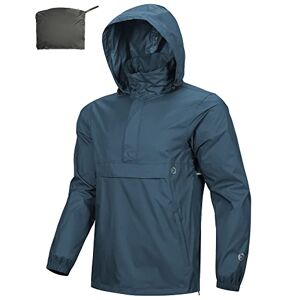 OUTDOOR VENTURES Rain Jacket for Men Waterproof Pullover Lightweight Hooded Windbreaker Outdoor Raincoat Packaway Breathable Windproof Shell Jacket for Travelling, Camping, Running, Hiking Royalblue L