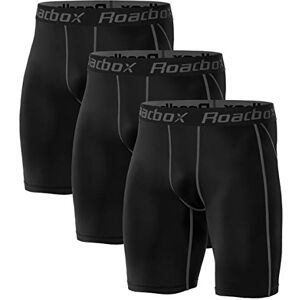 Roadbox Compression Shorts Mens 3 Pack with Pockets, Sports Underwear Quick-Drying Base Layer Shorts for Running, Gym, Shorts, Cycling, Rugby Black