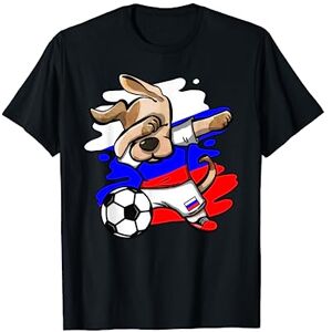 Teeisle Russia Soccer Dabbing Dog Russia Soccer Fans Jersey Russian Flag Football T-Shirt