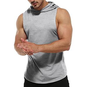 Gymskop Men's Workout Sleeveless Hoodies Athletic Training Cotton Gym Hooded Tank Tops Sports Bodybuilding Fitness Muscle T Shirts Gray M