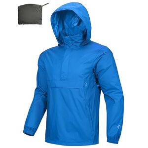 Outdoor Ventures Rain Jacket for Men Waterproof Pullover Lightweight Hooded Windbreaker Outdoor Raincoat Packaway Breathable Windproof Shell Jacket for Travelling,Camping, Running, Hiking Sea Blue XL