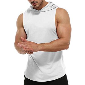 Gymskop Men's Workout Sleeveless Hoodies Athletic Training Cotton Gym Hooded Tank Tops Sports Bodybuilding Fitness Muscle T Shirts White XL